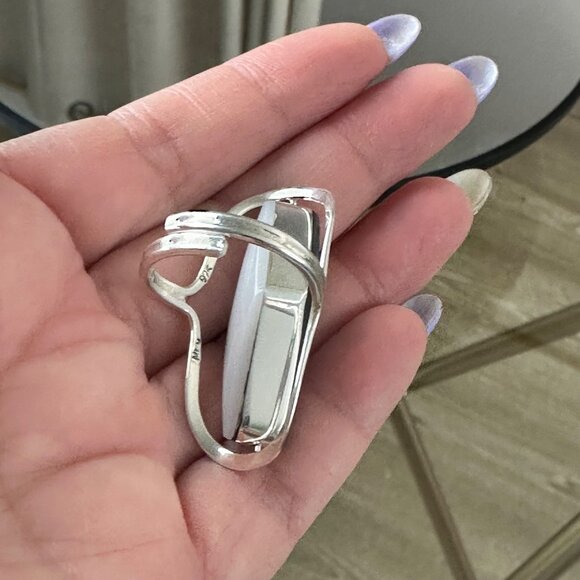 Silver 925 Adjustable Ring With Large Abalone Stone Unique Handcrafted Jewelry P - Picture 5 of 9